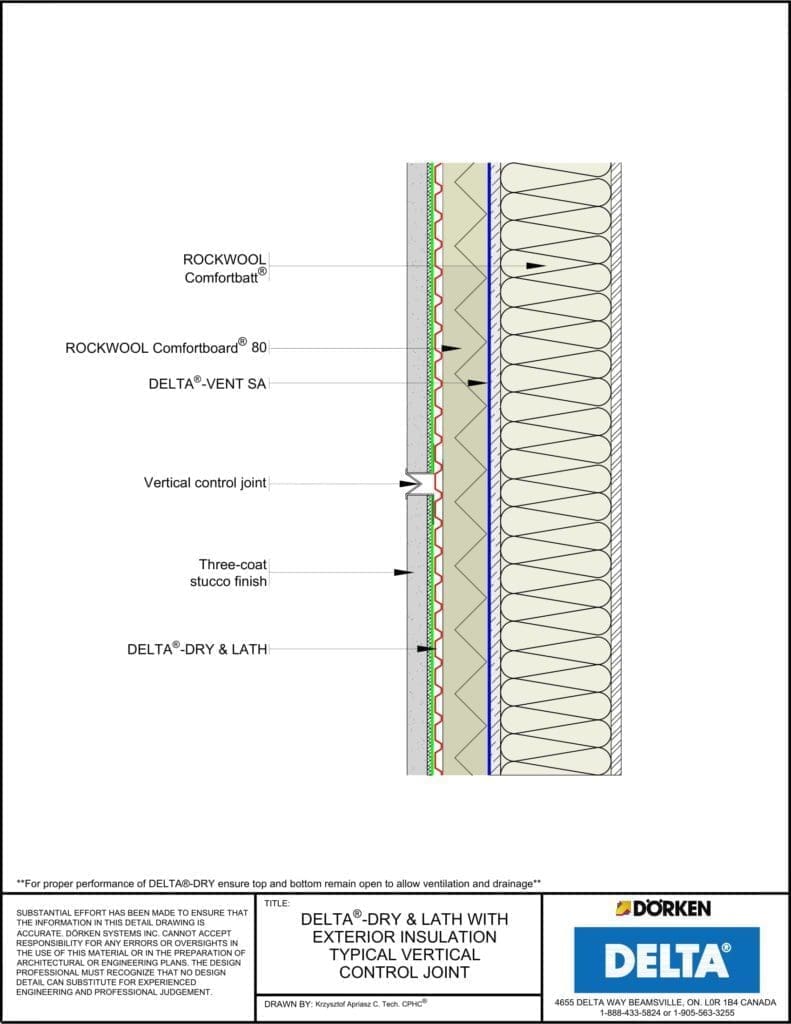 Delta® Dry & Lath + Rockwool Residential Exterior Insulation Wall Assembly — Vertical Control Joint