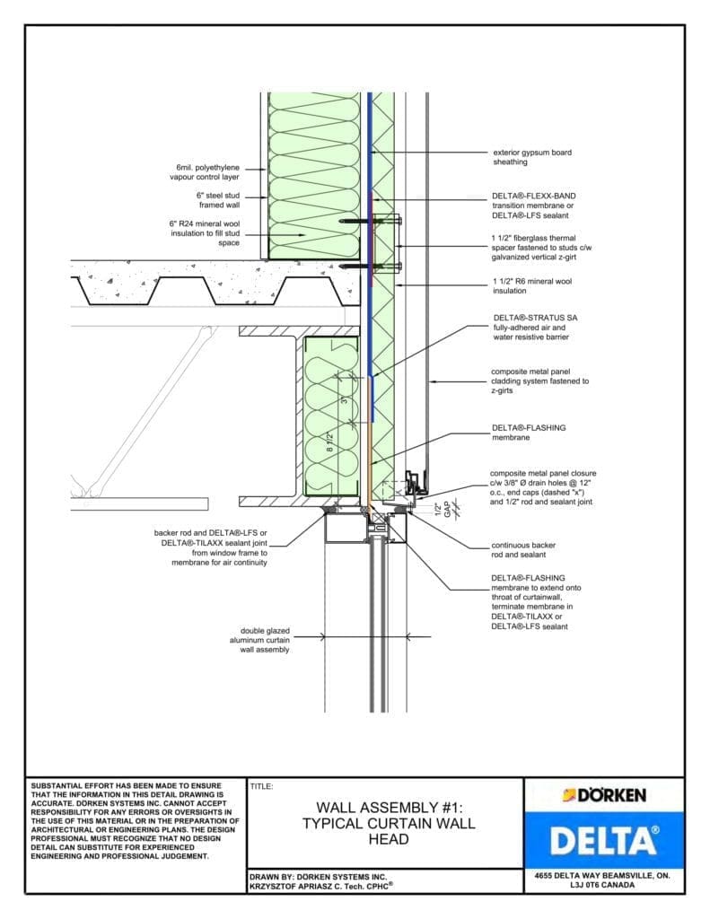 Delta® Stratus SA Wall Assembly - Light Cladding, Steel Frame, Less than 2" Exterior Insulation - Curtain Wall Head