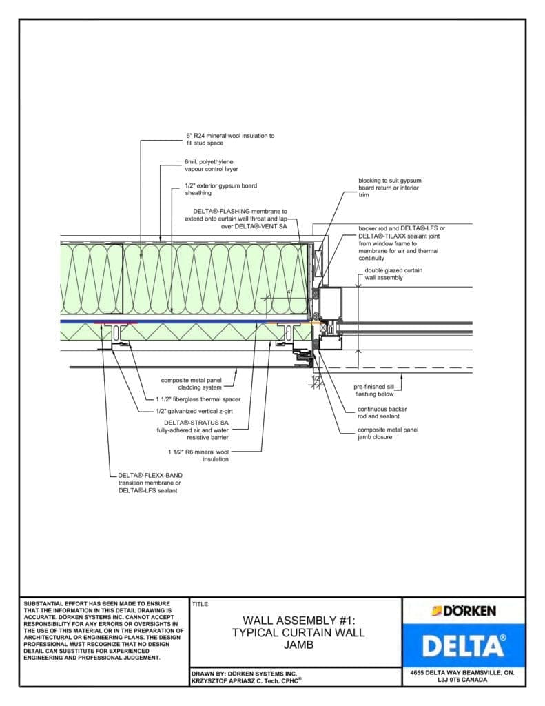 Delta® Stratus SA Wall Assembly - Light Cladding, Steel Frame, Less than 2" Exterior Insulation - Curtain Wall Jamb
