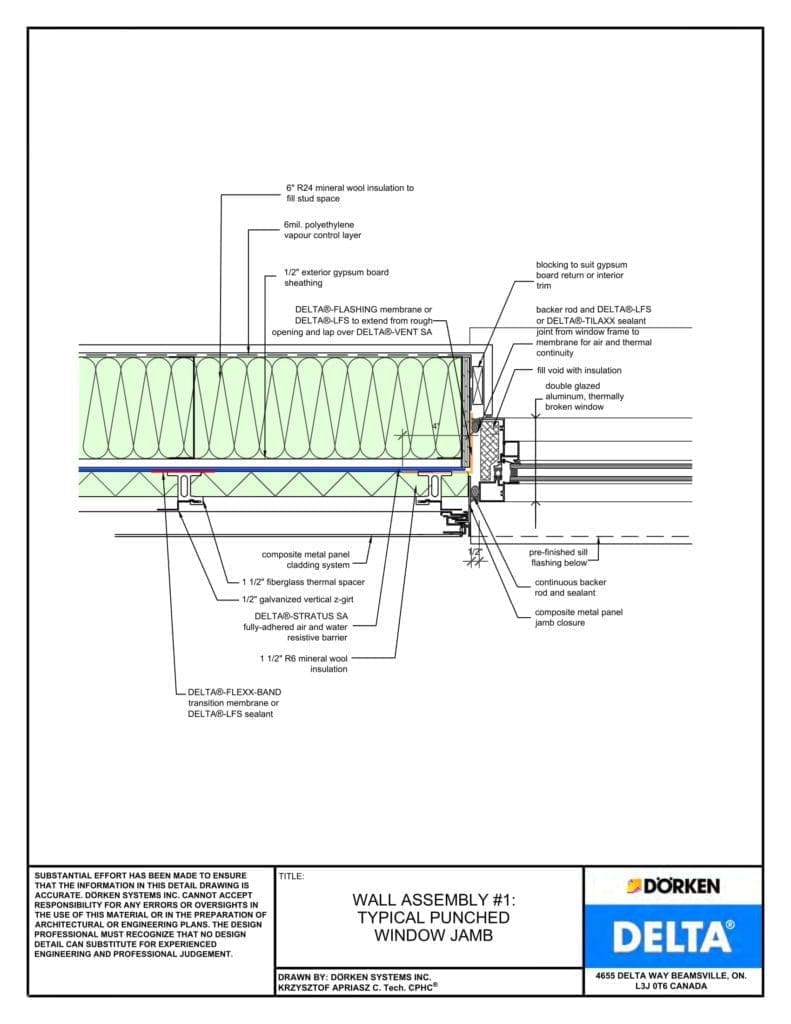 Delta® Stratus SA Wall Assembly - Light Cladding, Steel Frame, Less than 2" Exterior Insulation - Punched Window Jamb Horizontal