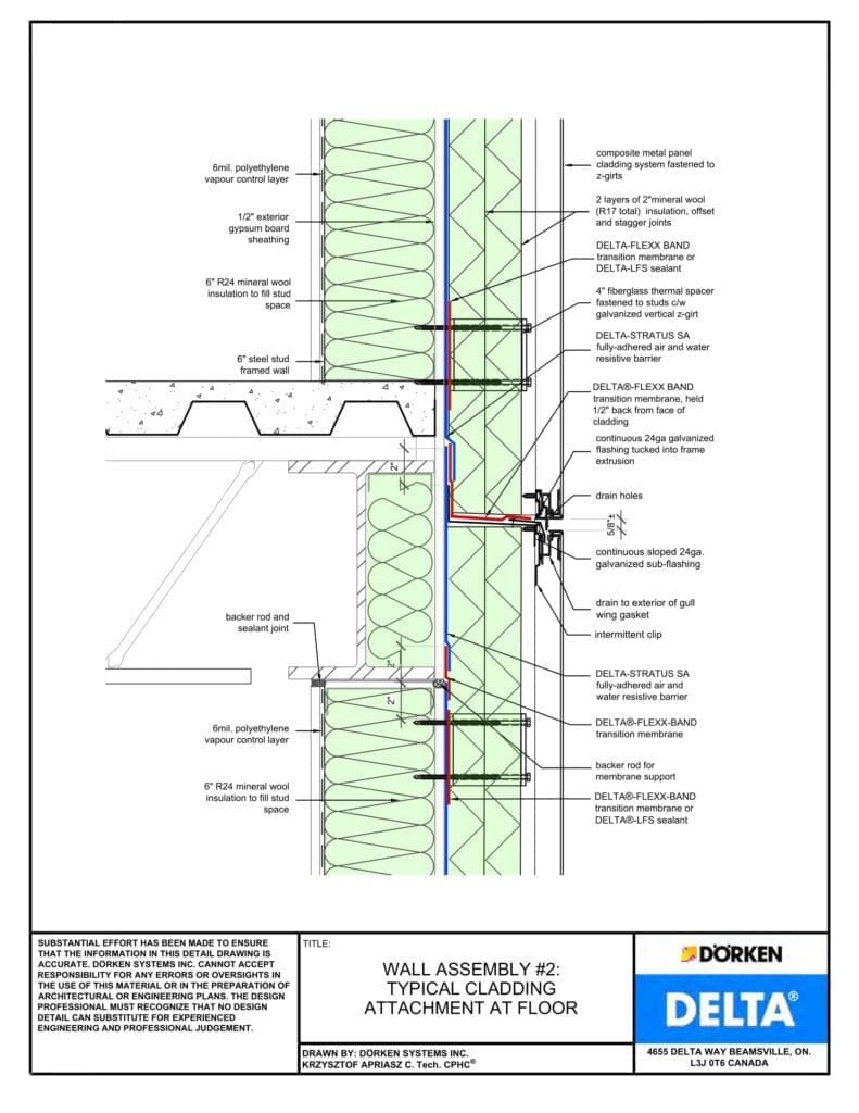 Delta® Stratus SA Wall Assembly - Light Cladding, Steel Frame, More than 2" Exterior Insulation - Cladding Attachment at Floor
