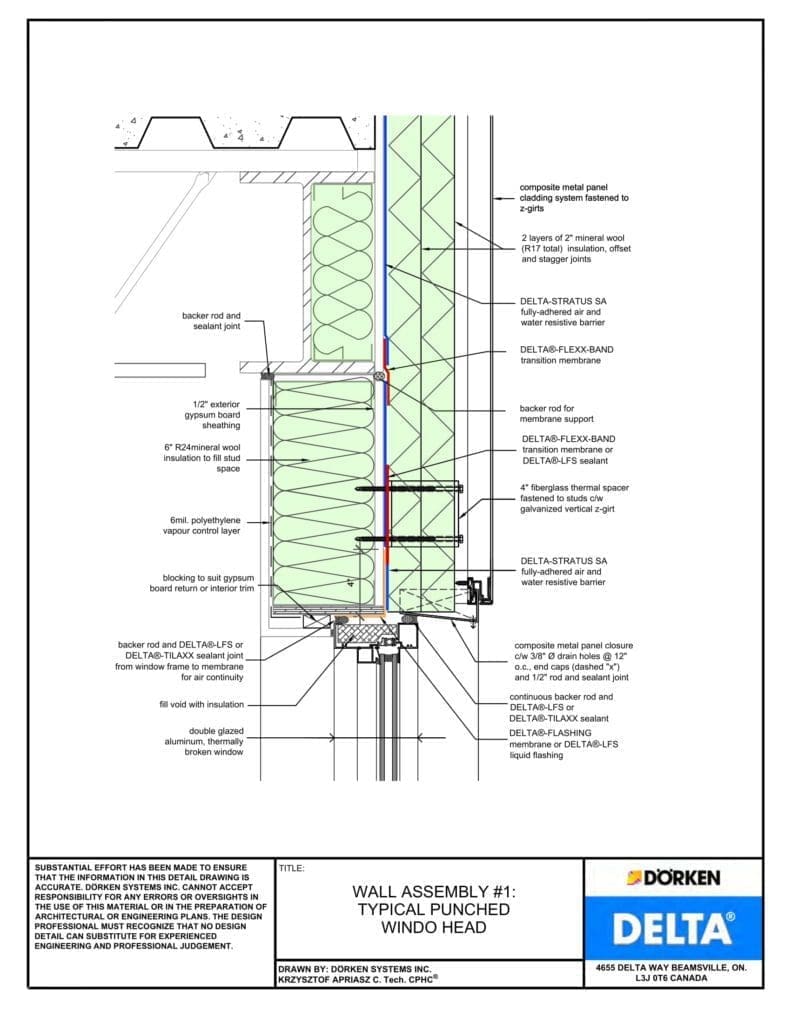 Delta® Stratus SA Wall Assembly - Light Cladding, Steel Frame, More than 2" Exterior Insulation - Punched Window Head