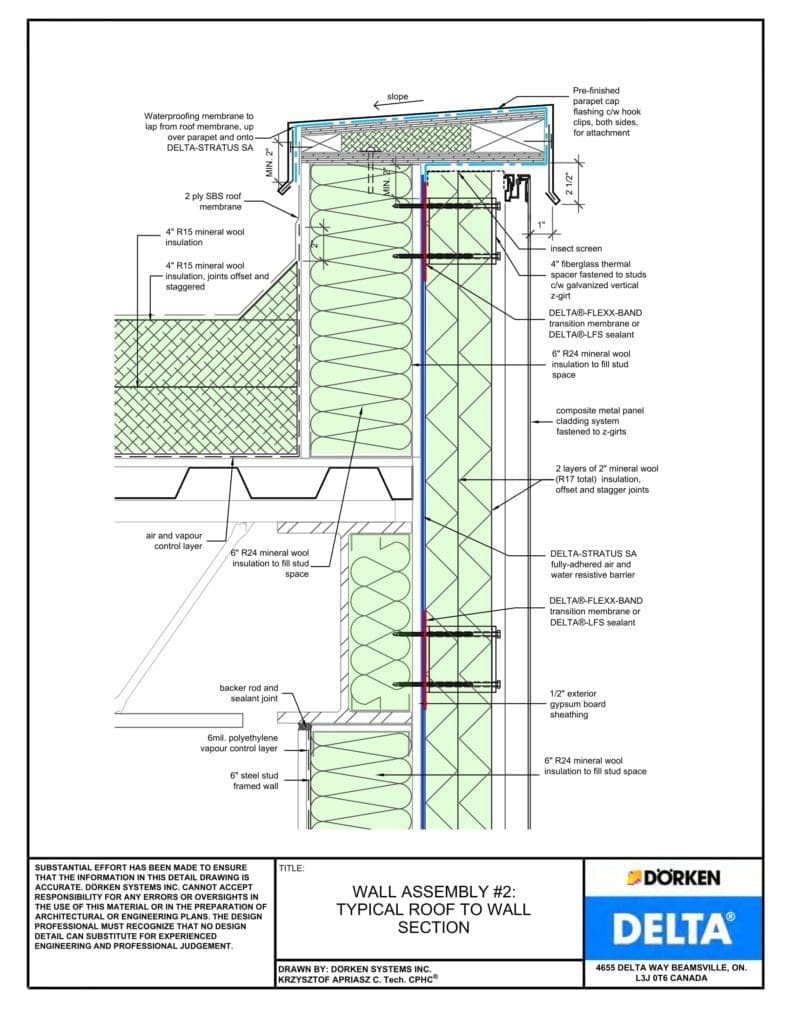 Delta® Stratus SA Wall Assembly - Light Cladding, Steel Frame, More than 2" Exterior Insulation - Roof to Wall