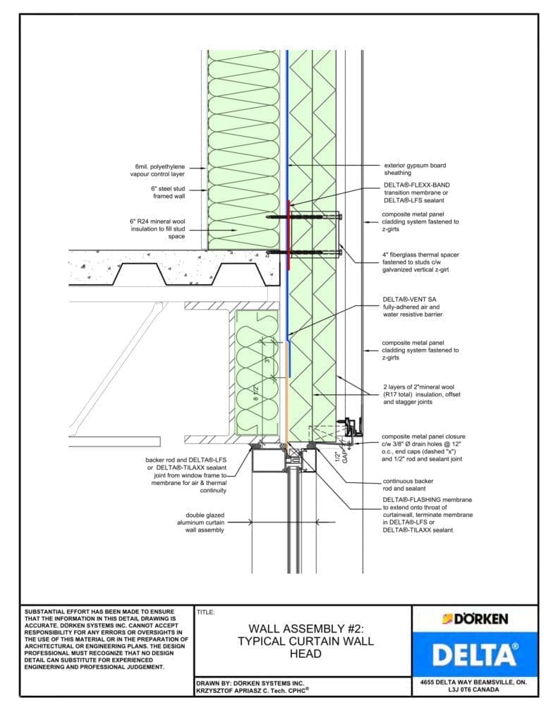 Delta® Vent SA Wall Assembly - Light Cladding, Steel Frame, More than 2" Exterior Insulation - Curtain Wall Head