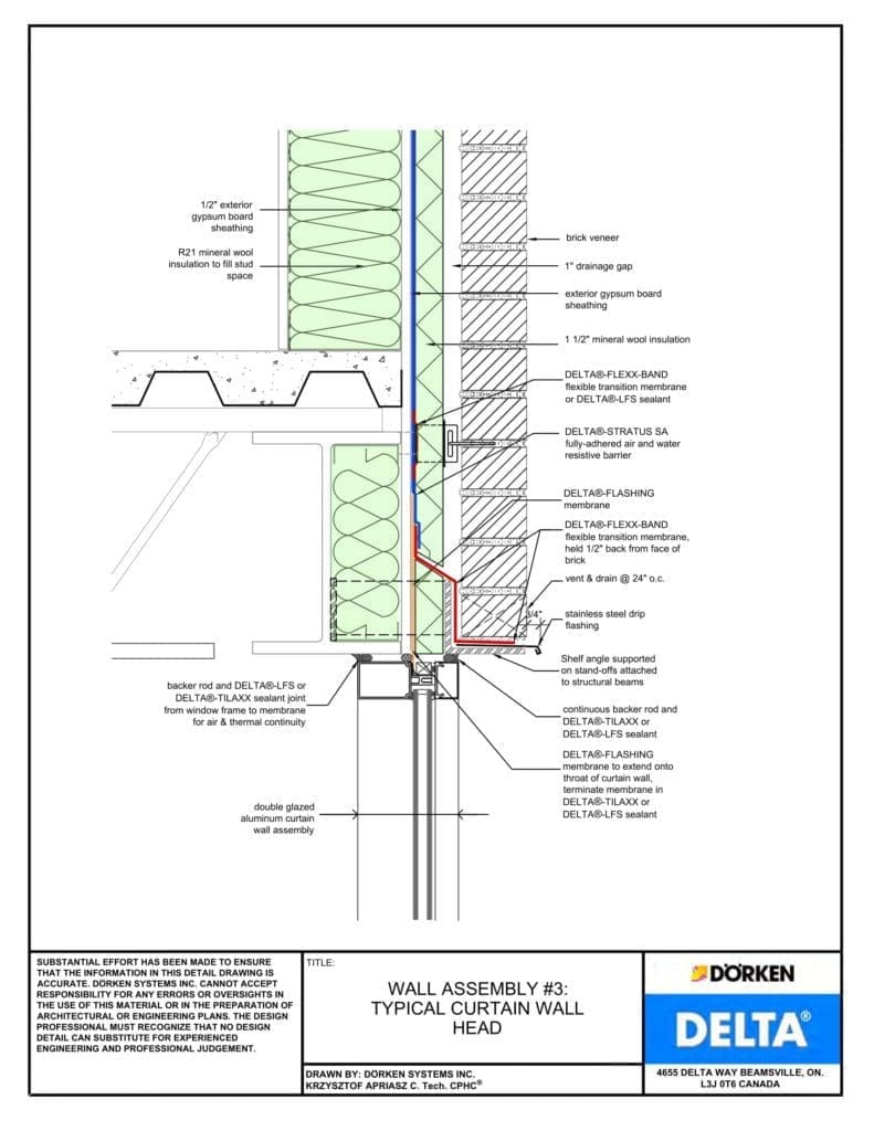 Delta® Stratus SA Wall Assembly - Heavy Cladding, Steel Frame, Less Than 2" Exterior Insulation - Curtain Wall Head
