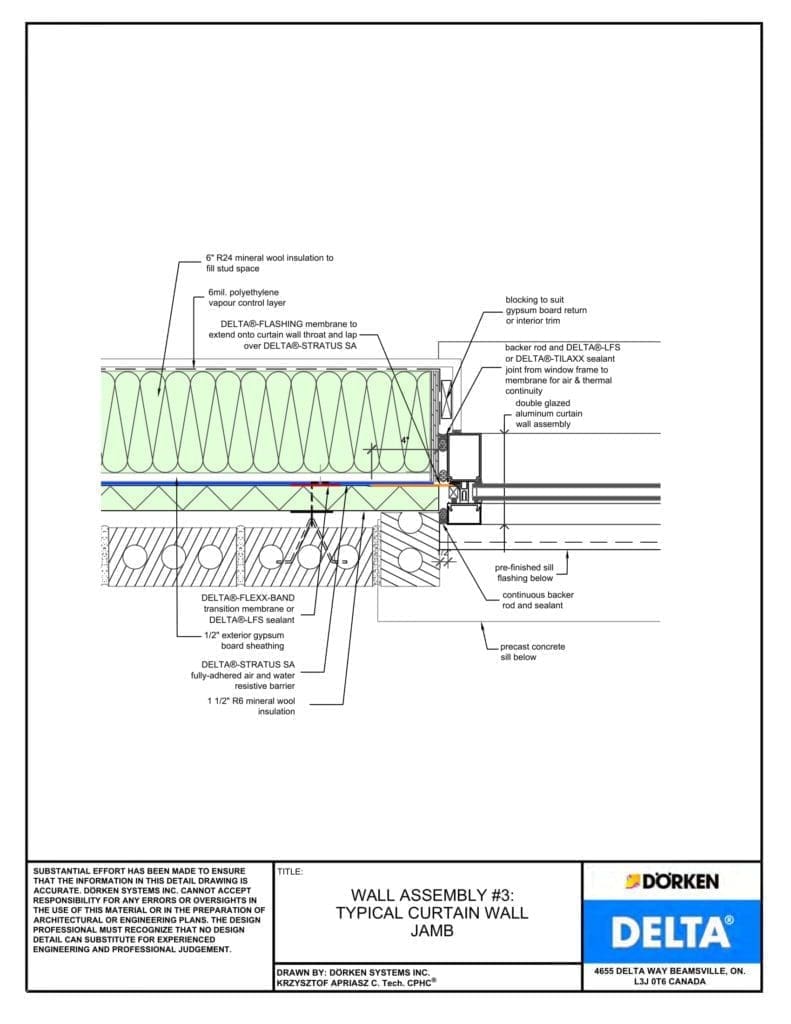 Delta® Stratus SA Wall Assembly - Heavy Cladding, Steel Frame, Less Than 2" Exterior Insulation - Curtain Wall Jamb