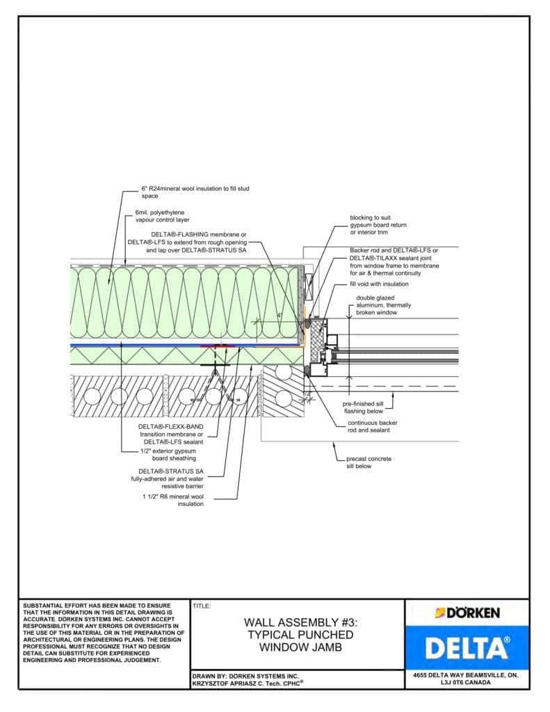 Delta® Stratus SA Wall Assembly - Heavy Cladding, Steel Frame, Less Than 2" Exterior Insulation - Punched Window Jamb Horizontal