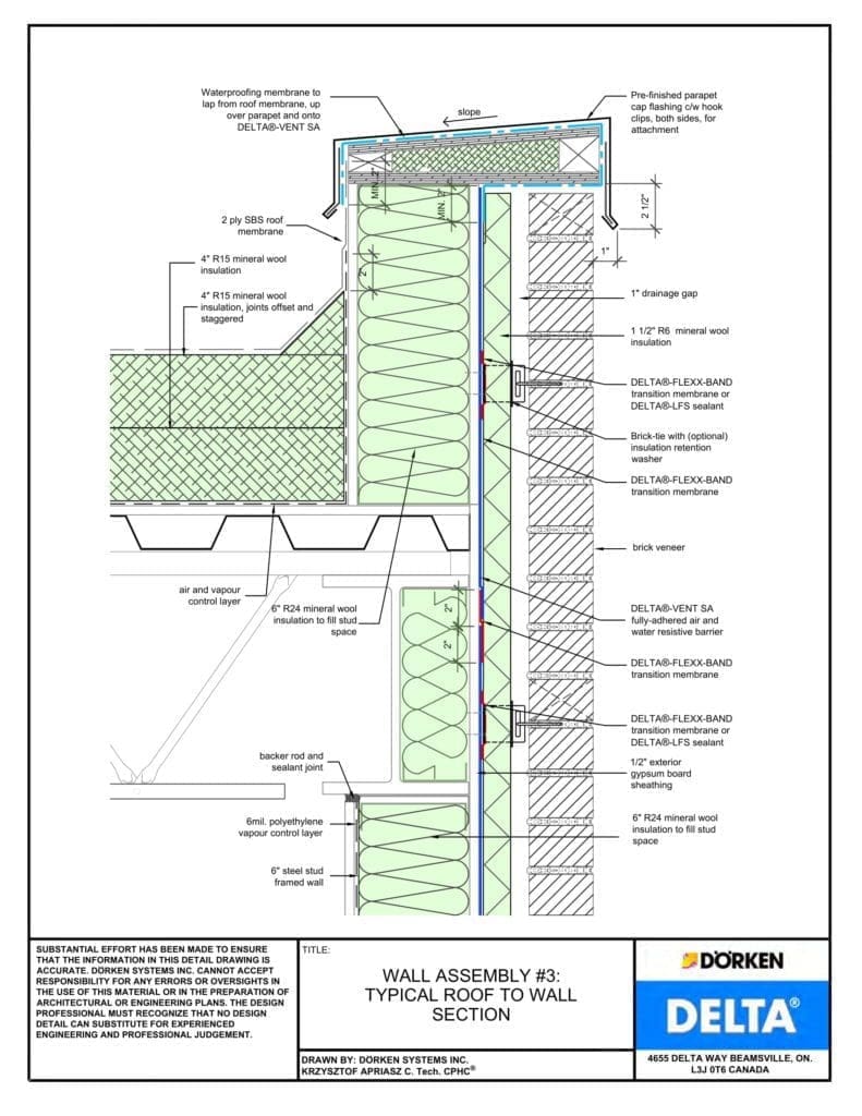 Delta® Vent SA Wall Assembly - Heavy Cladding, Steel Frame, Less Than 2" Exterior Insulation - Roof to Wall