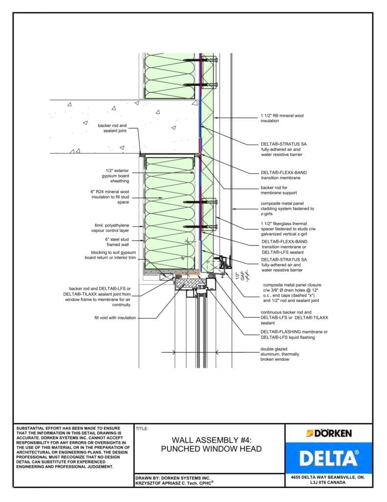 Delta® Stratus SA Wall Assembly — Light Cladding, Concrete Frame, Less Than 2" Exterior Insulation - Punched Window Head