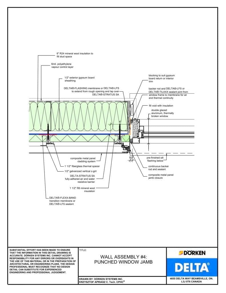 Delta® Stratus SA Wall Assembly — Light Cladding, Concrete Frame, Less Than 2" Exterior Insulation - Punched Widow Jamb