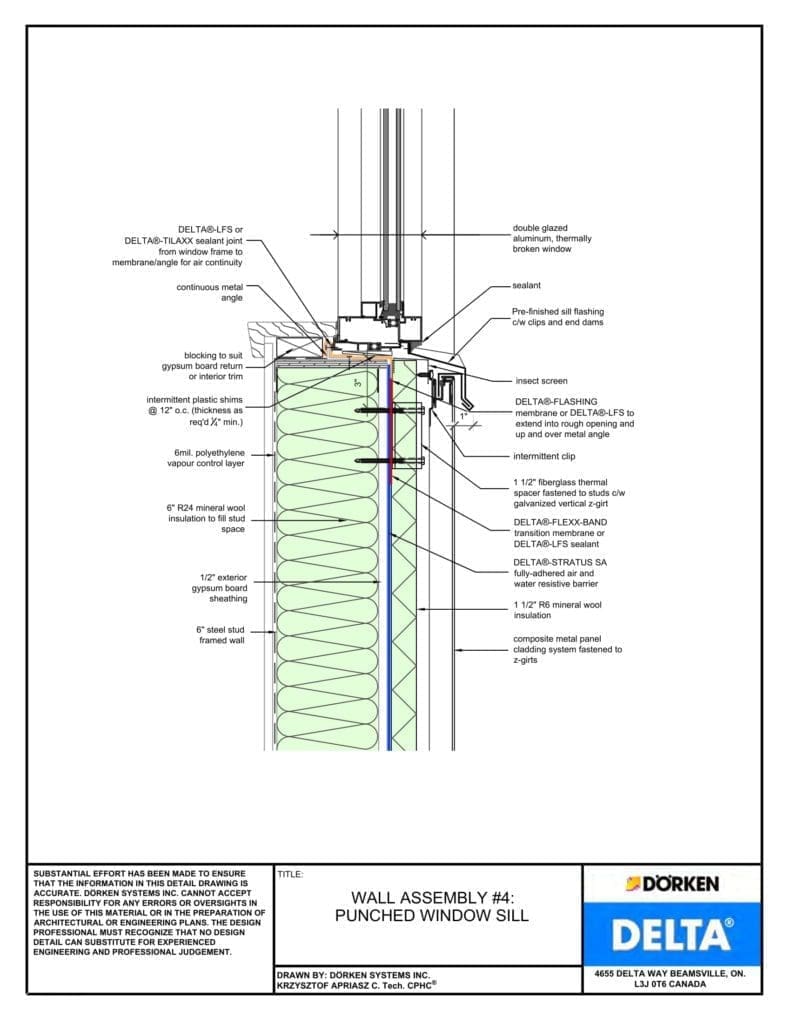Delta® Stratus SA Wall Assembly — Light Cladding, Concrete Frame, Less Than 2" Exterior Insulation - Punched Window Sill