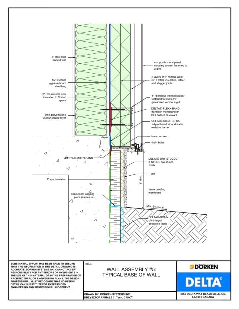 Delta® Stratus SA Wall Assembly — Light Cladding, Concrete Frame, More Than 2" Exterior Insulation - Base of Wall