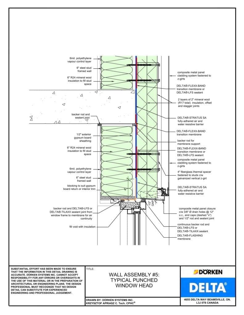 Delta® Stratus SA Wall Assembly — Light Cladding, Concrete Frame, More Than 2" Exterior Insulation - Punched Window Head