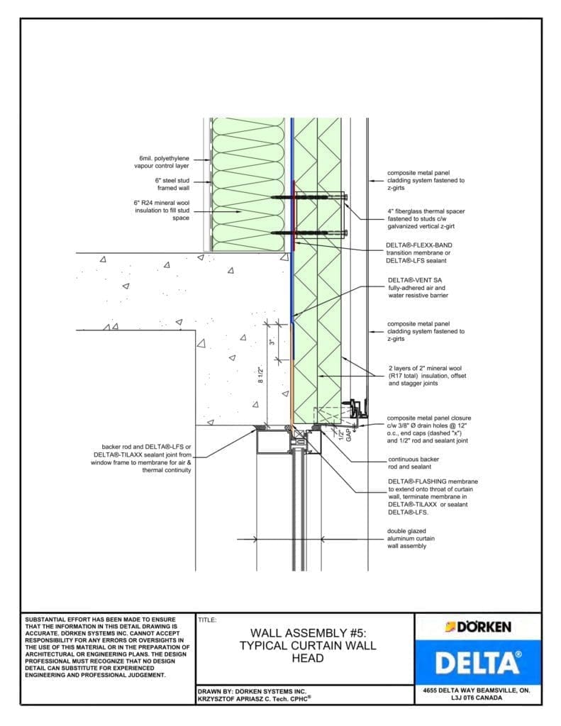 Delta® Vent SA Wall Assembly — Light Cladding, Concrete Frame, More Than 2" Exterior Insulation - Curtain Wall Head