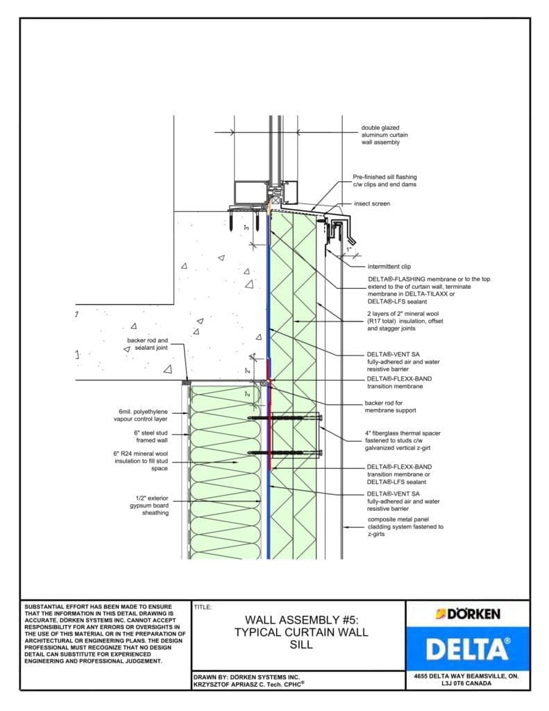Delta® Vent SA Wall Assembly — Light Cladding, Concrete Frame, More Than 2" Exterior Insulation - Curtain Wall Sill