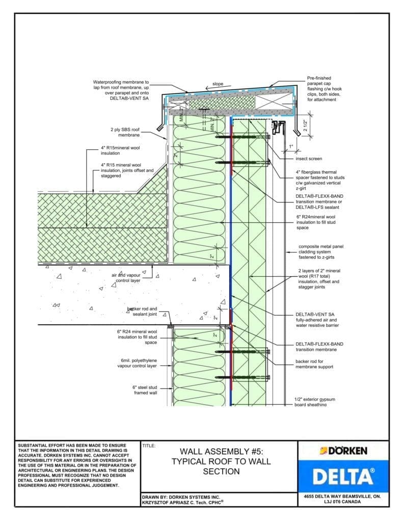 Delta® Vent SA Wall Assembly — Light Cladding, Concrete Frame, More Than 2" Exterior Insulation - Roof to Wall