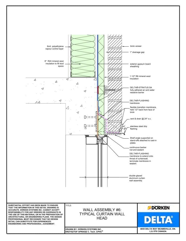 Delta® Stratus SA Wall Assembly — Heavy Cladding, Concrete Frame, Less Than 2" Exterior Insulation - Curtain Wall Head