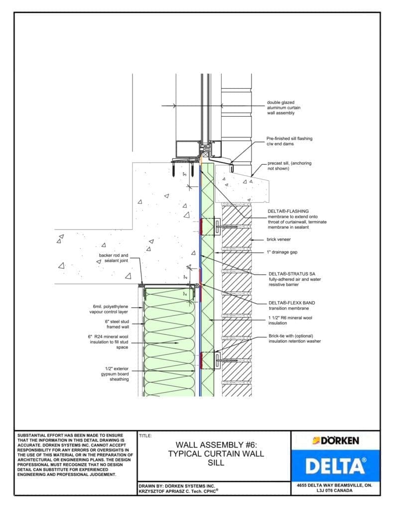 Delta® Stratus SA Wall Assembly — Heavy Cladding, Concrete Frame, Less Than 2" Exterior Insulation - Curtain Wall Sill