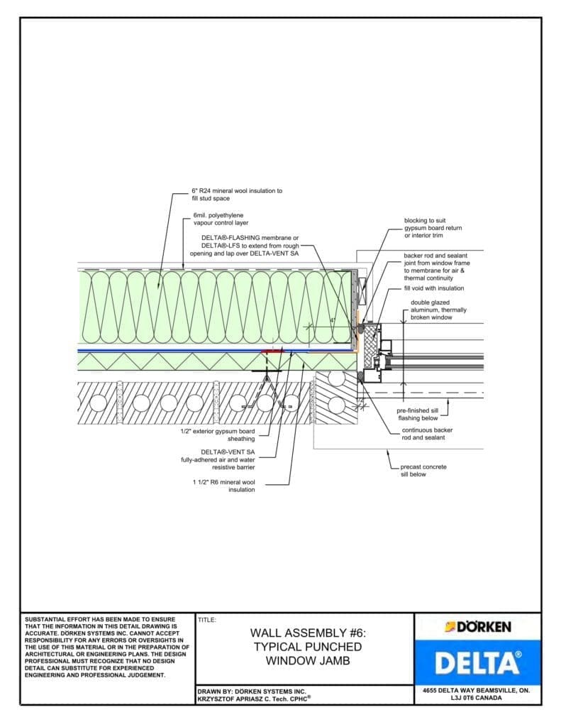 Delta® Vent SA Wall Assembly — Heavy Cladding, Concrete Frame, Less Than 2" Exterior Insulation - Punched Window Jamb