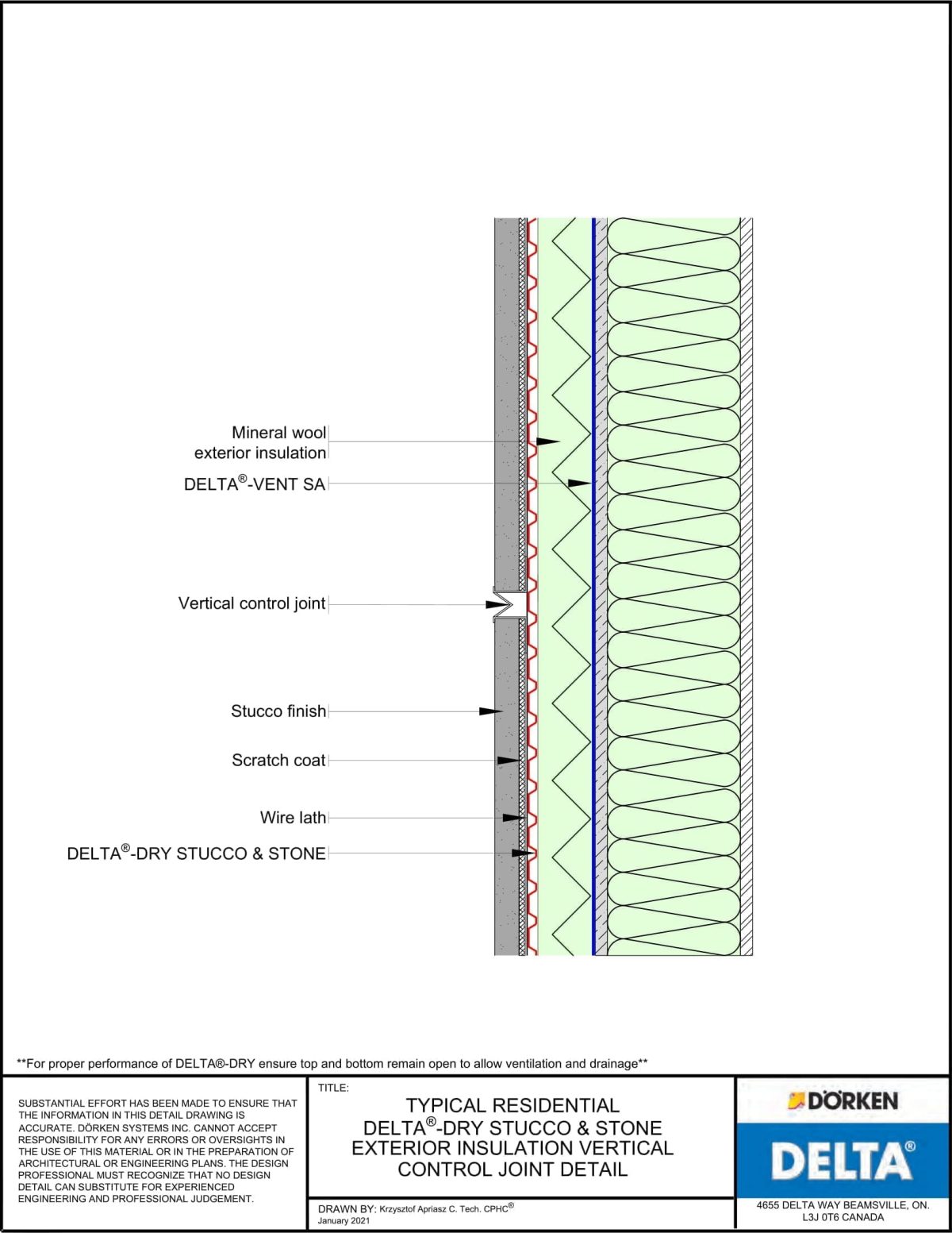 Delta® Dry Stucco and Stone Wall Assembly – Exterior Insulation – Vertical Control Joint - Image 1