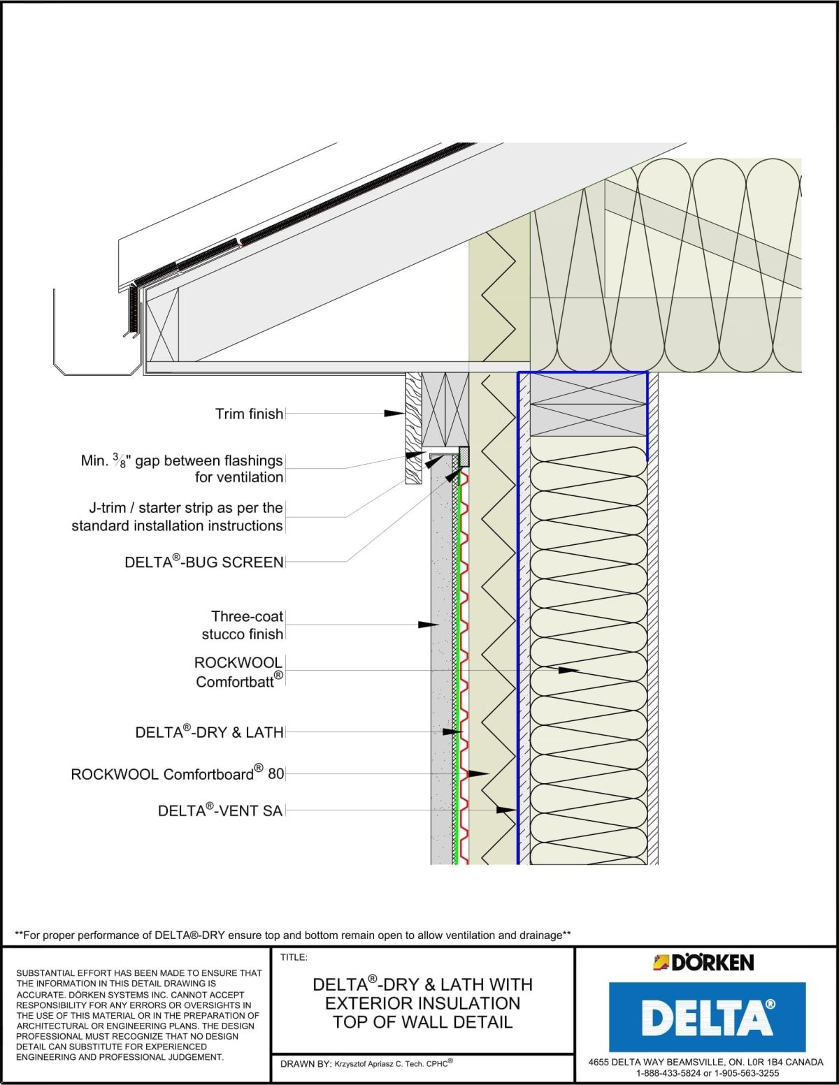 Delta® Dry & Lath + Rockwool Residential Exterior Insulation Wall Assembly — Top of Wall - Image 1