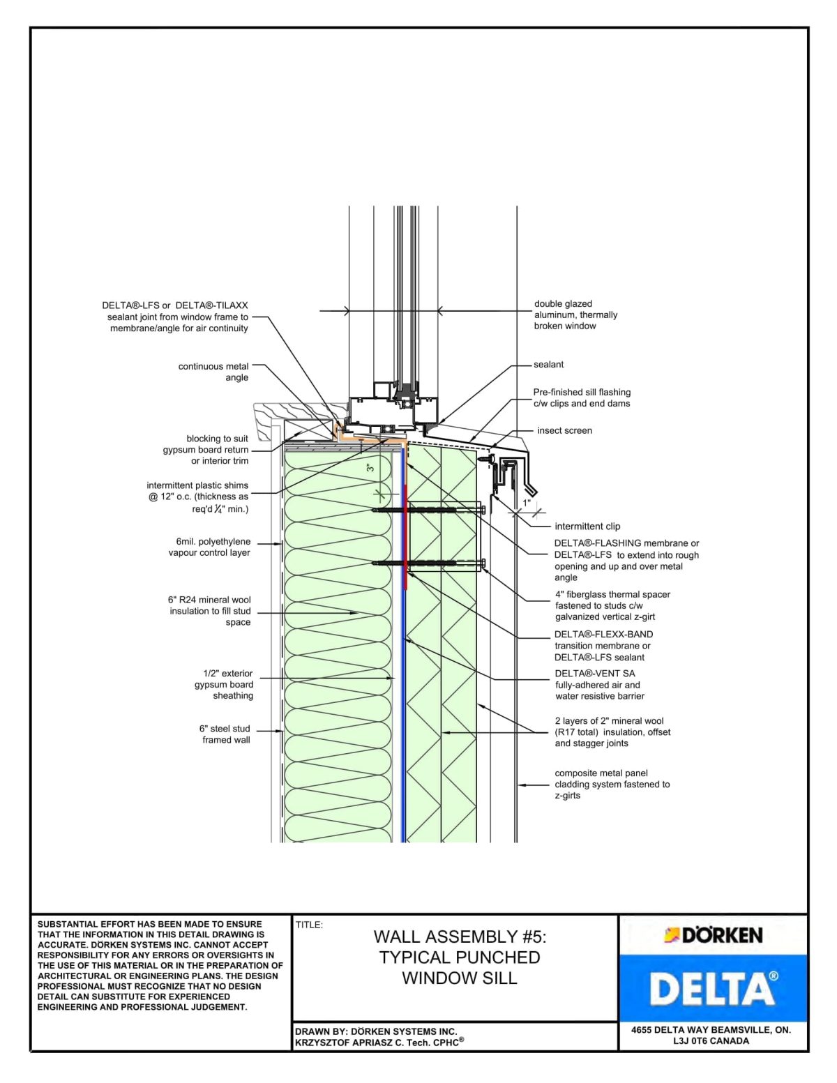 Delta® Vent SA Wall Assembly — Light Cladding, Concrete Frame, More Than 2″ Exterior Insulation – Punched Window Sill - Image 1