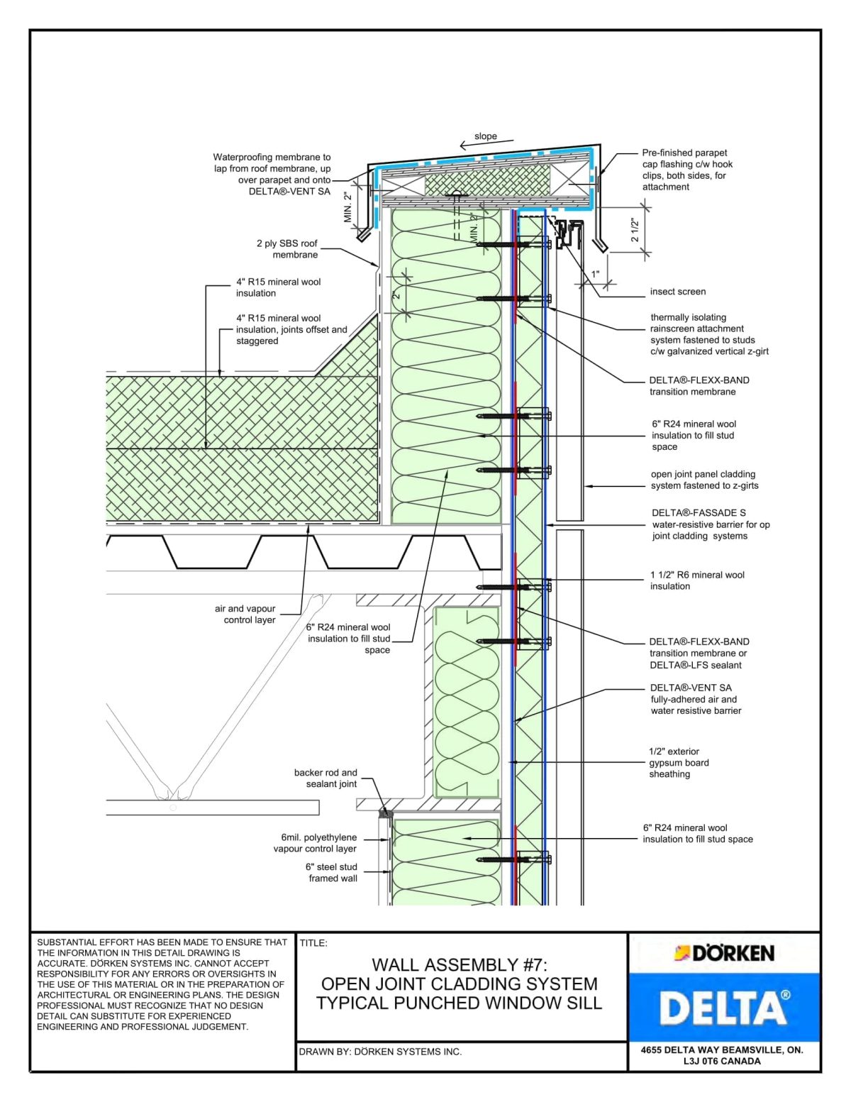 Delta® Fassade S Wall Assembly — Opened Joint Cladding, Steel Frame, Less Than 2″ Exterior Insulation – Roof to Wall - Image 1