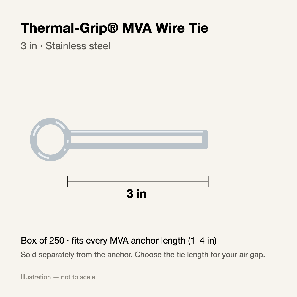 Thermal-Grip® MVA Wire Tie — 3 in, Stainless Steel